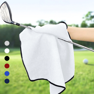 Small Microfiber Waffle Golf Towel: Black Trimmed Pack of 3