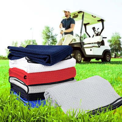 Medium Microfiber Waffle Golf Towel: Black Trimmed Pack of 3