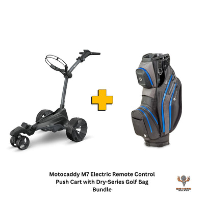 Motocaddy M7 Electric Remote Control Push Cart with Dry-Series Golf Bag Bundle