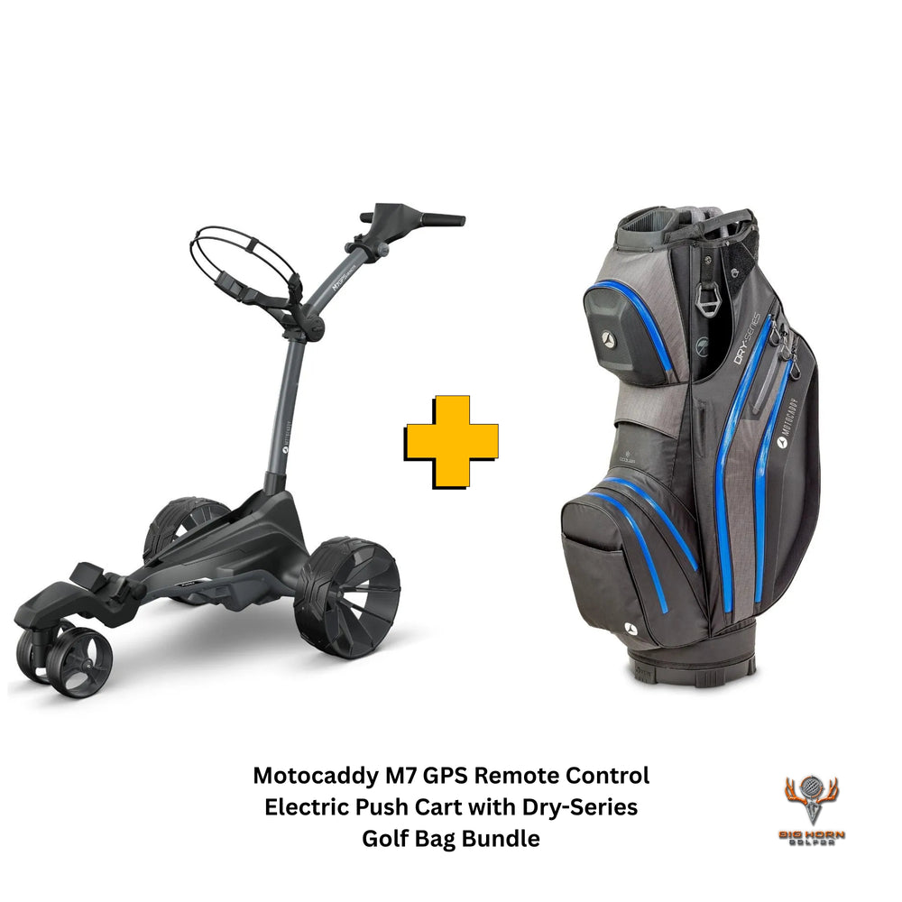 Motocaddy M7 GPS Remote Control Electric Push Cart with Dry-Series Golf Bag Bundle