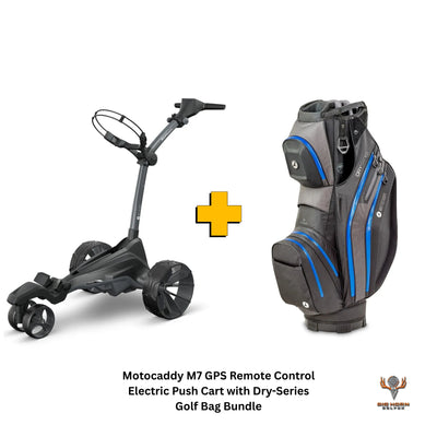 Motocaddy M7 GPS Remote Control Electric Push Cart with Dry-Series Golf Bag Bundle