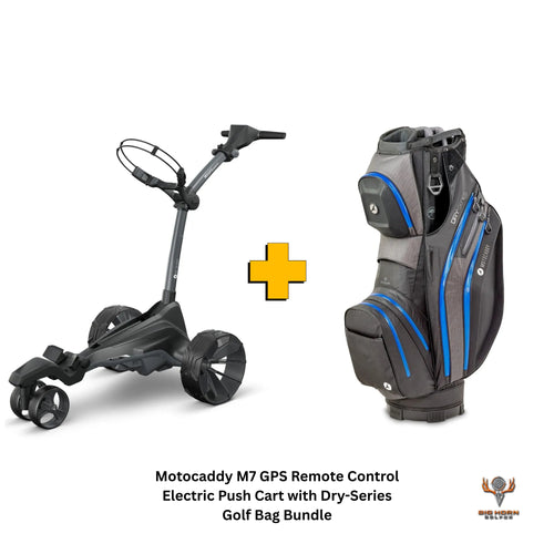 Motocaddy M7 GPS Remote Control Electric Push Cart with Dry-Series Golf Bag Bundle