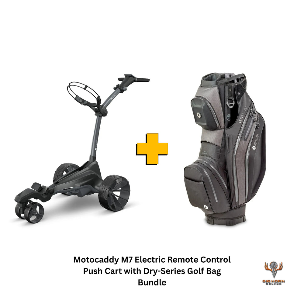 Motocaddy M7 Electric Remote Control Push Cart with Dry-Series Golf Bag Bundle
