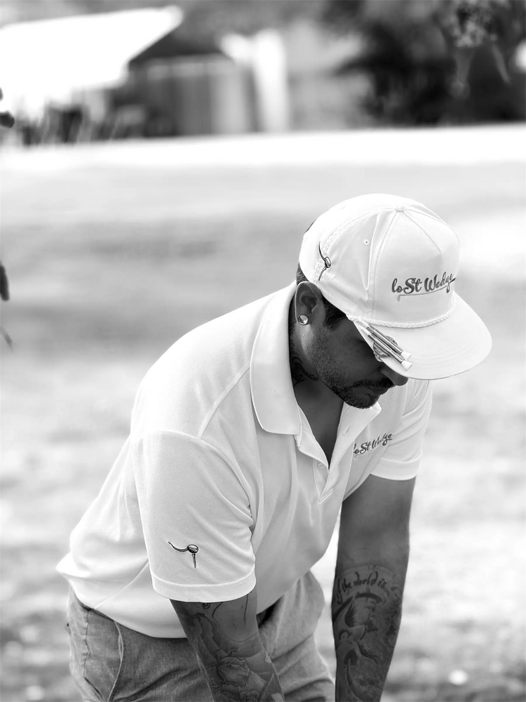 The Tee Clip Lost Wedge™ Official Logo Retro Golf Hat White with White Chord