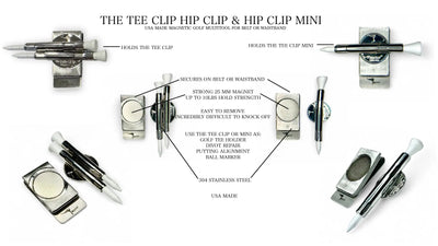 The Tee Clip Hip Clip™: USA Made Magnetic Golf Multi Tool Tee Holder For Belt or Waistband