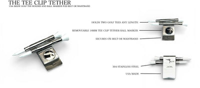 The Tee Clip® Tether™: USA Made | Golf Tee Holder for Belt or Waist| Double Barrels for 2 Tees and 18mm Ball Marker