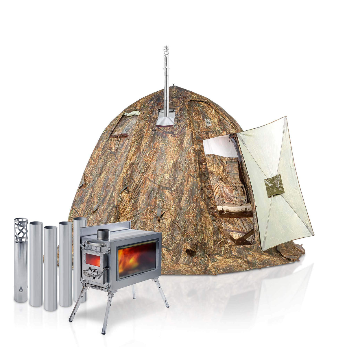 small hot tent RBM All-Seasons tent UP-2 Mini for 1-3 person + Wood Stove Caminus S – Big  Horn Golfer