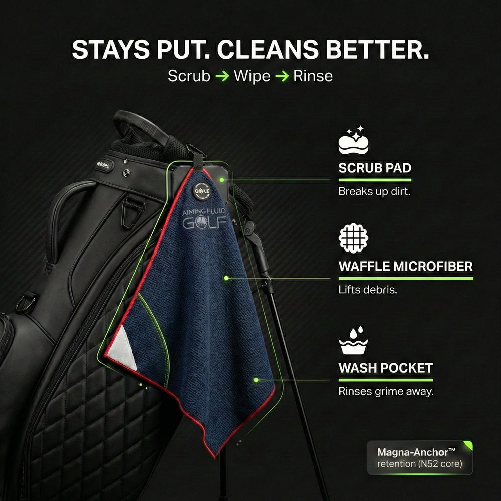 Aiming Fluid Golf - Magna-Anchor™ Magnetic Golf Towel – Stubby (16×24)