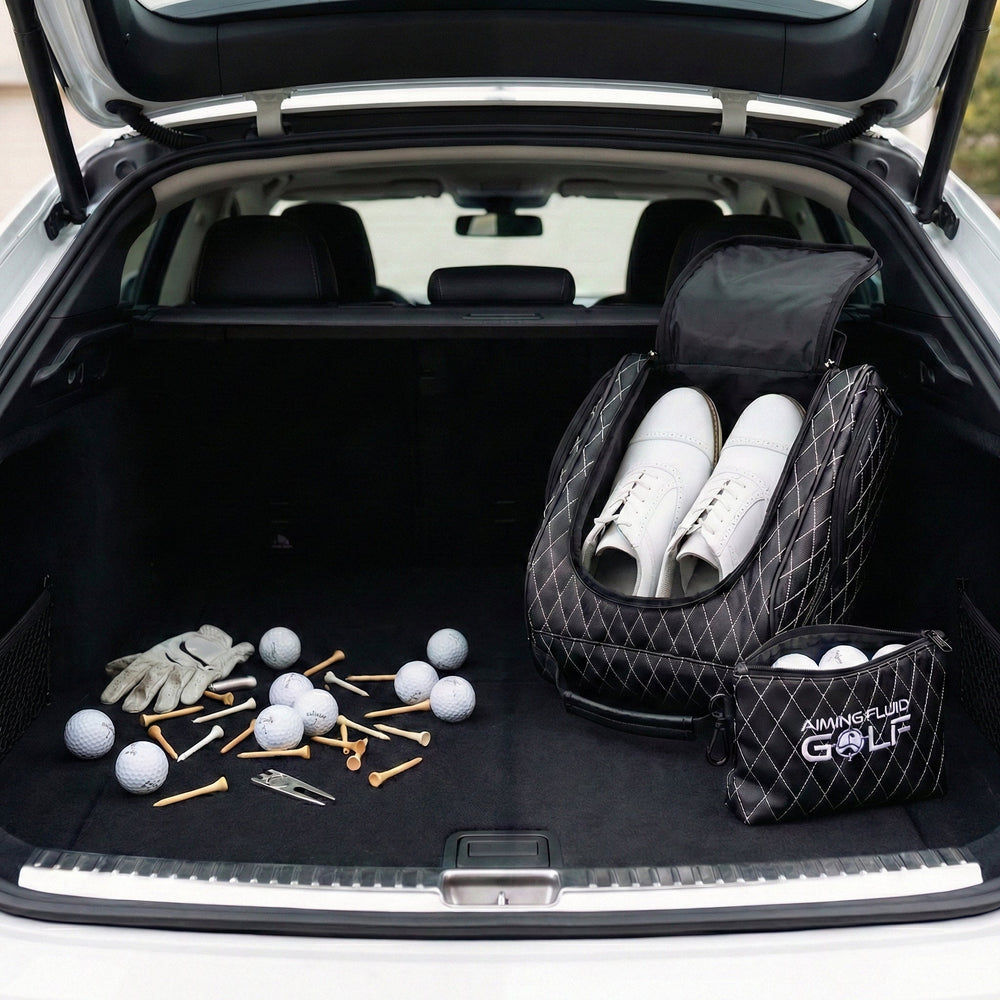 Aiming Fluid Golf - Premium Golf Shoe Bag – Vented Leather Shoe Storage