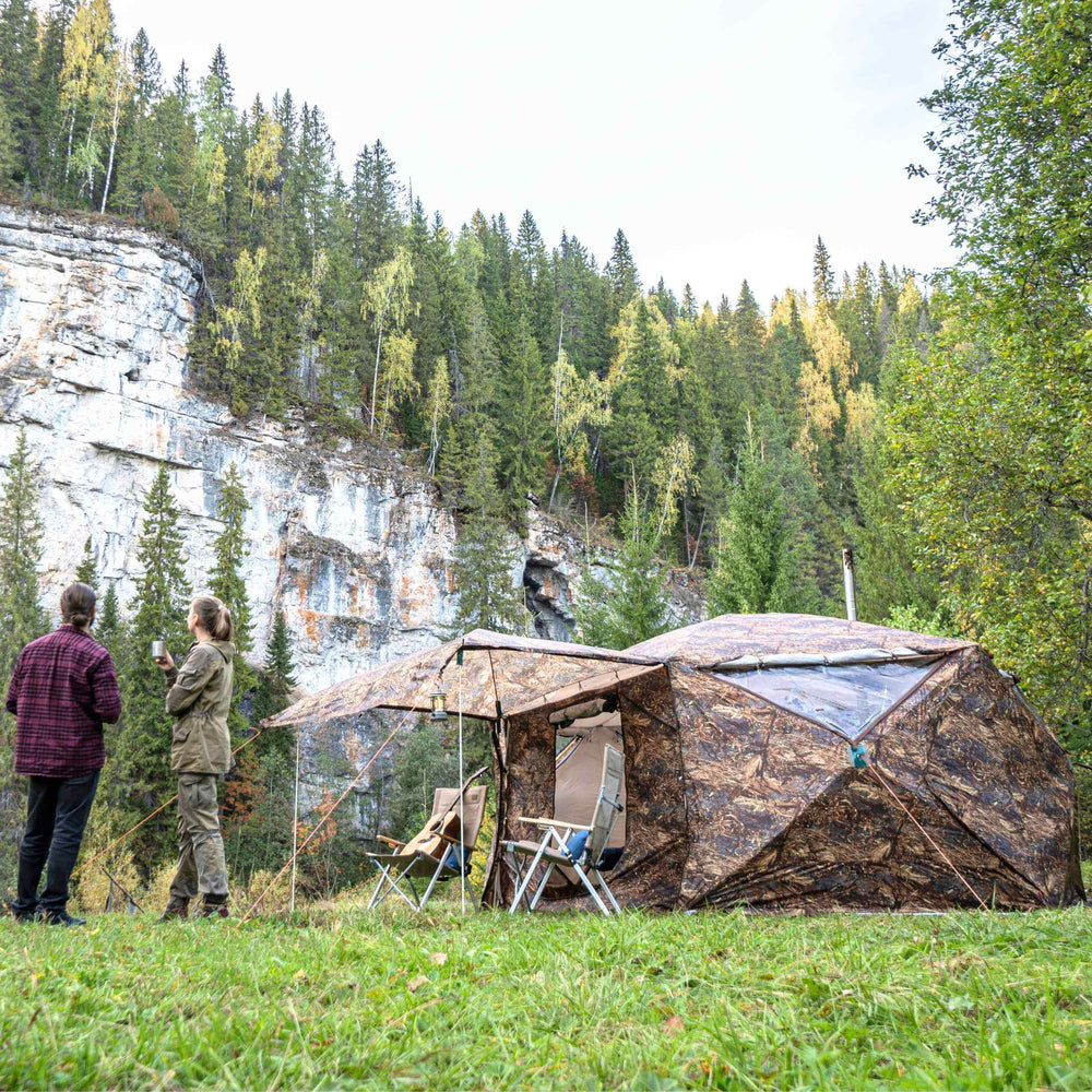 rbm outdoors hot tent RBM All-Seasons tent Hexagon for 2-9 person + Wood Stove Caminus M + T – Big Horn Golfer