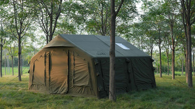 Coody 13.6 | RBM Outdoors (Koala 5) Forest Green + Stove Caminus M - Inflatable Tents with Stove