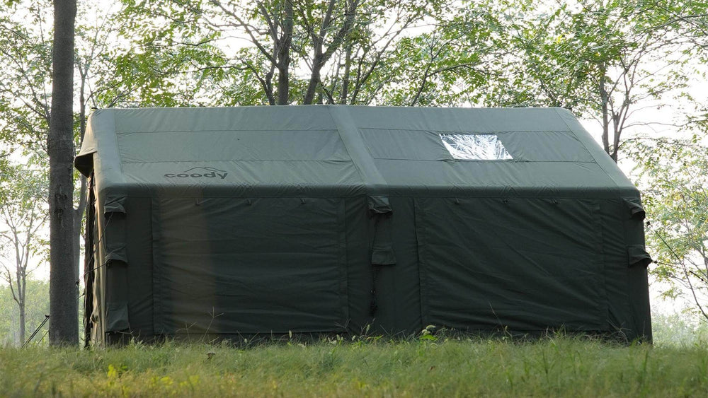Coody 13.6 | RBM Outdoors (Koala 5) Forest Green + Stove Caminus M - Inflatable Tents with Stove