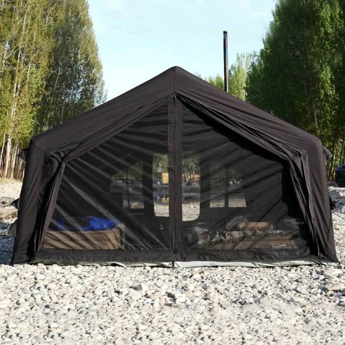 Coody 17.2 | RBM Outdoors (Koala 7) Black + Stove Caminus M - Inflatable Tents with Stove