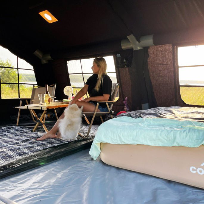 Coody 17.2 | RBM Outdoors (Koala 7) Black + Stove Caminus M - Inflatable Tents with Stove