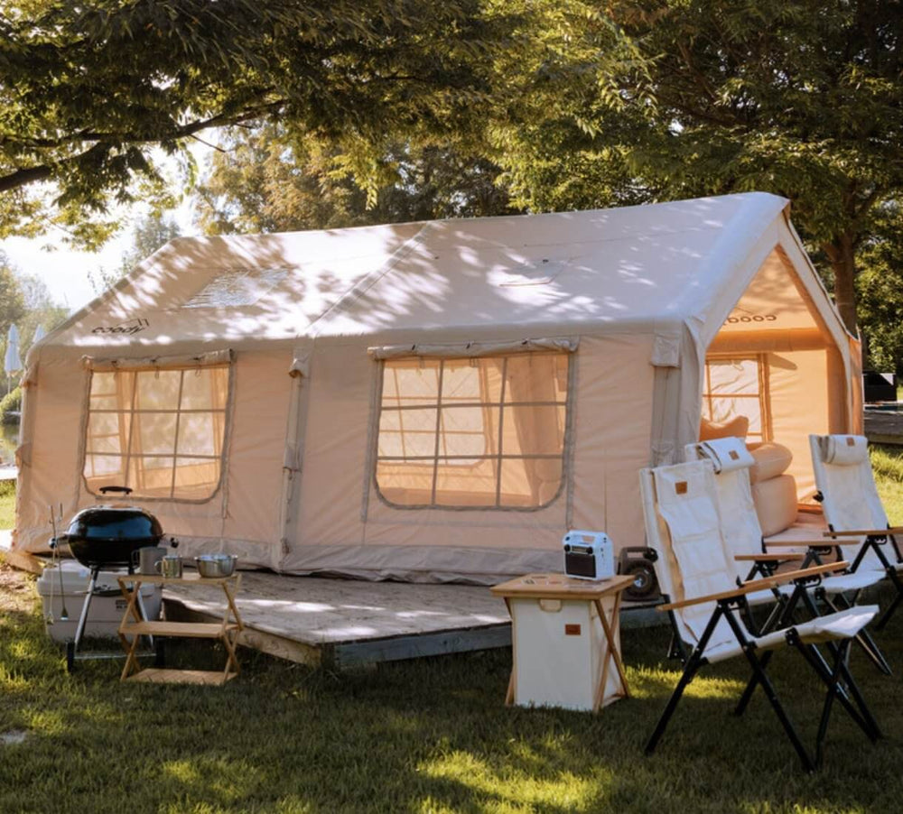 Coody 17.2 | RBM Outdoors (Koala 7) Beige + Stove Caminus M - Inflatable Tents for Camping with Stove