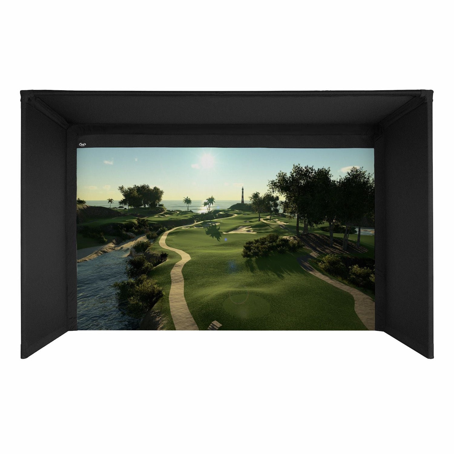 Carl's Place C-Series Pro Golf Simulator Bay with Impact Screen with 10’ Enclosure Depth - Big Horn Golfer