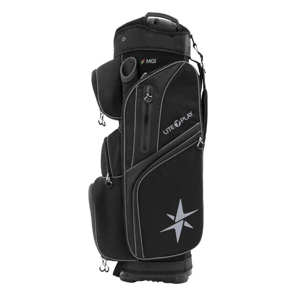 MGI Zip Navigator All-Terrain Remote Controlled Push Cart & Golf Bag Bundle - Big Horn Golfer