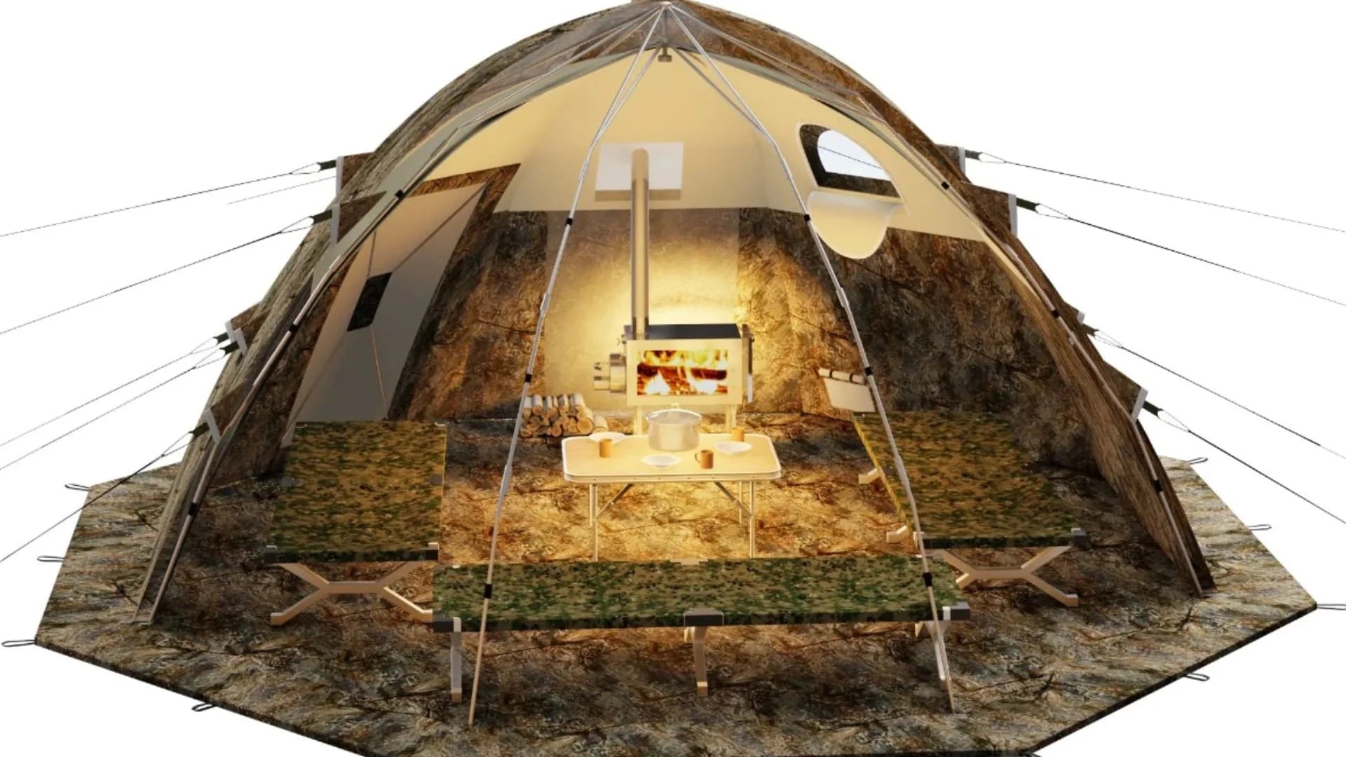 RBM Outdoors - All-Season Premium Outfitter Tent with Stove Jack "UP-5". Comfort for 3-8 People - Big Horn Golfer