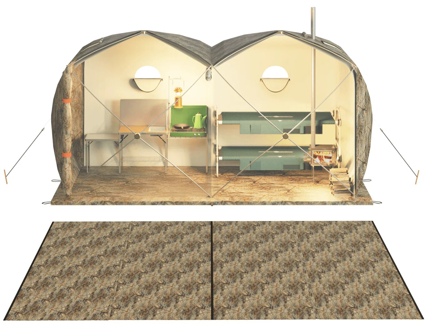 RBM Outdoors - Tent with Stove Jack "Cuboid 4.40". Best tent for 1-6 person + Three-Layer Floor for "Cuboid 4.40" Tent